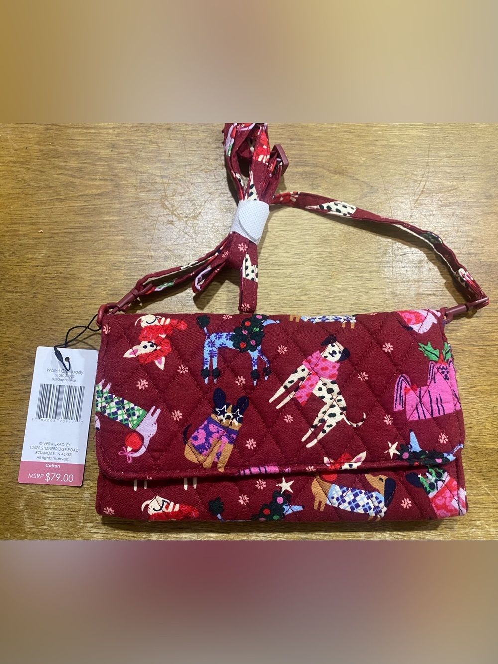Vera Bradley Burgundy Quilted Crossbody with Colorful Dog Print